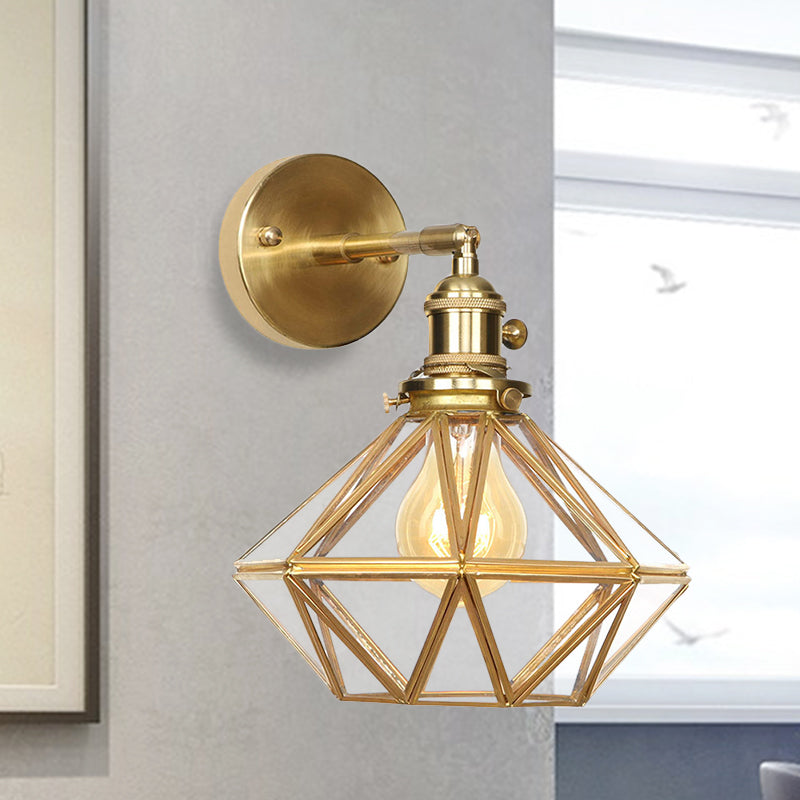 Margaux Geometric Wall Lamp with Prismatic Glass and Brass Finish
