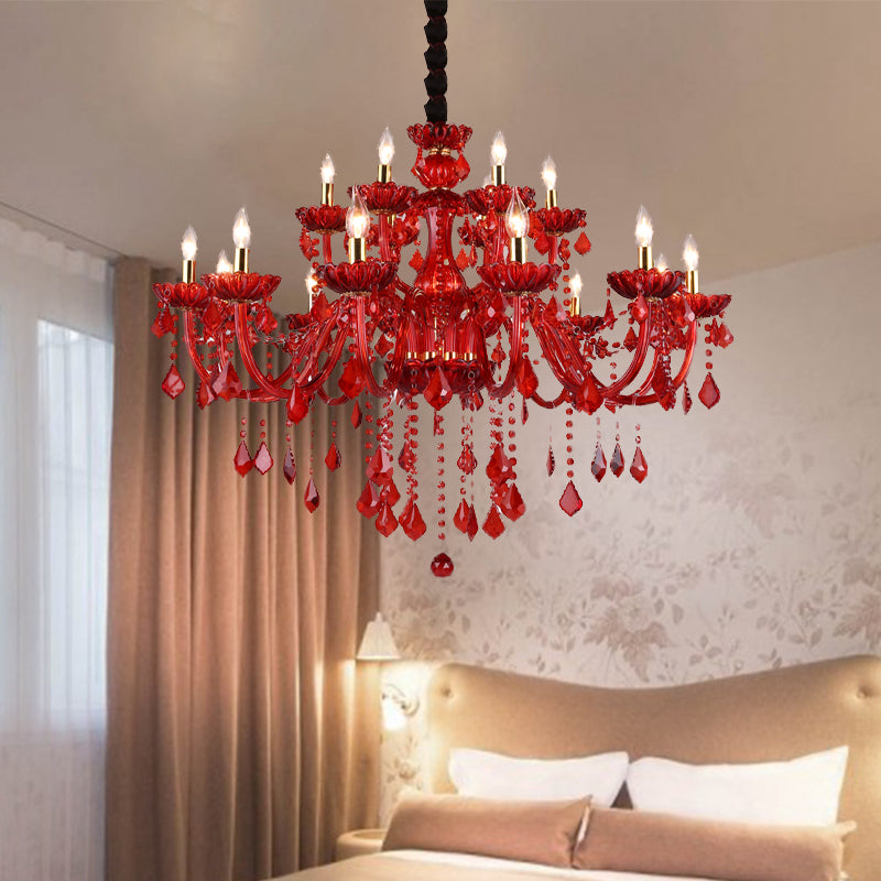 Amélie Modern Red Crystal Candle Chandelier 6/18 Lights