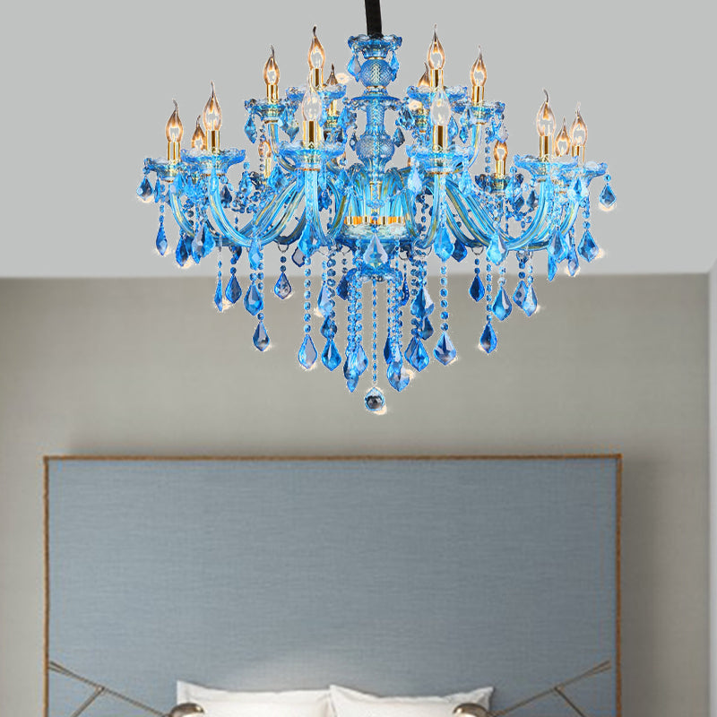 Lustre Chandelier Juliette Moderne Bleu Cristal 8/18 Lumières