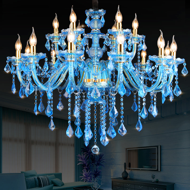 Lustre Chandelier Juliette Moderne Bleu Cristal 8/18 Lumières