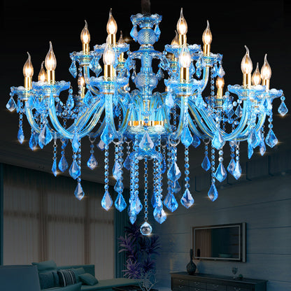 Lustre Chandelier Juliette Moderne Bleu Cristal 8/18 Lumières