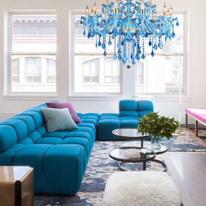 Lustre Chandelier Juliette Moderne Bleu Cristal 8/18 Lumières