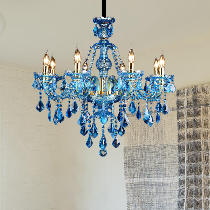 Lustre Chandelier Juliette Moderne Bleu Cristal 8/18 Lumières