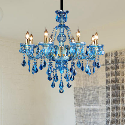 Lustre Chandelier Juliette Moderne Bleu Cristal 8/18 Lumières