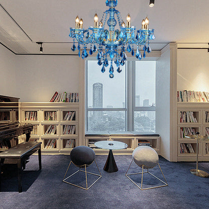 Lustre Chandelier Juliette Moderne Bleu Cristal 8/18 Lumières