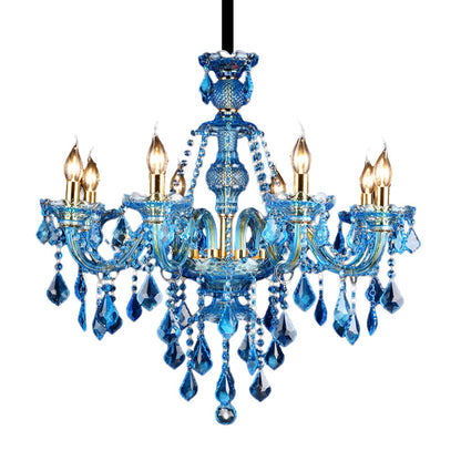 Lustre Chandelier Juliette Moderne Bleu Cristal 8/18 Lumières