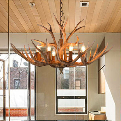 Eléonore Lustre rustique en fausse corne de cerf marron Suspension