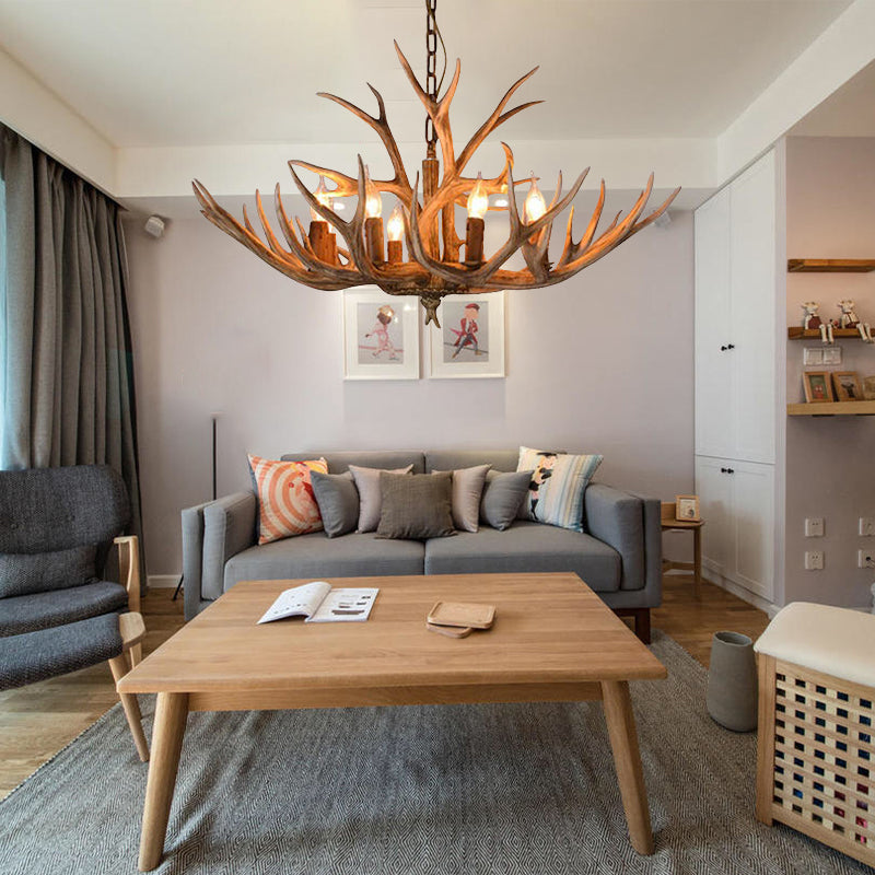 Eléonore Lustre rustique en fausse corne de cerf marron Suspension