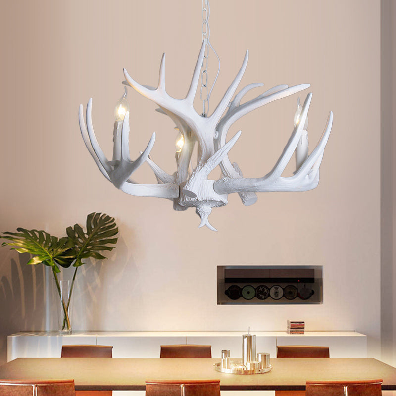 Lustre suspension Ariane blanc en imitation bois de cerf