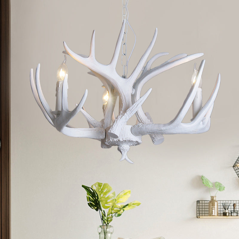 Lustre suspension Ariane blanc en imitation bois de cerf