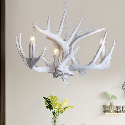 Lustre suspension Ariane blanc en imitation bois de cerf