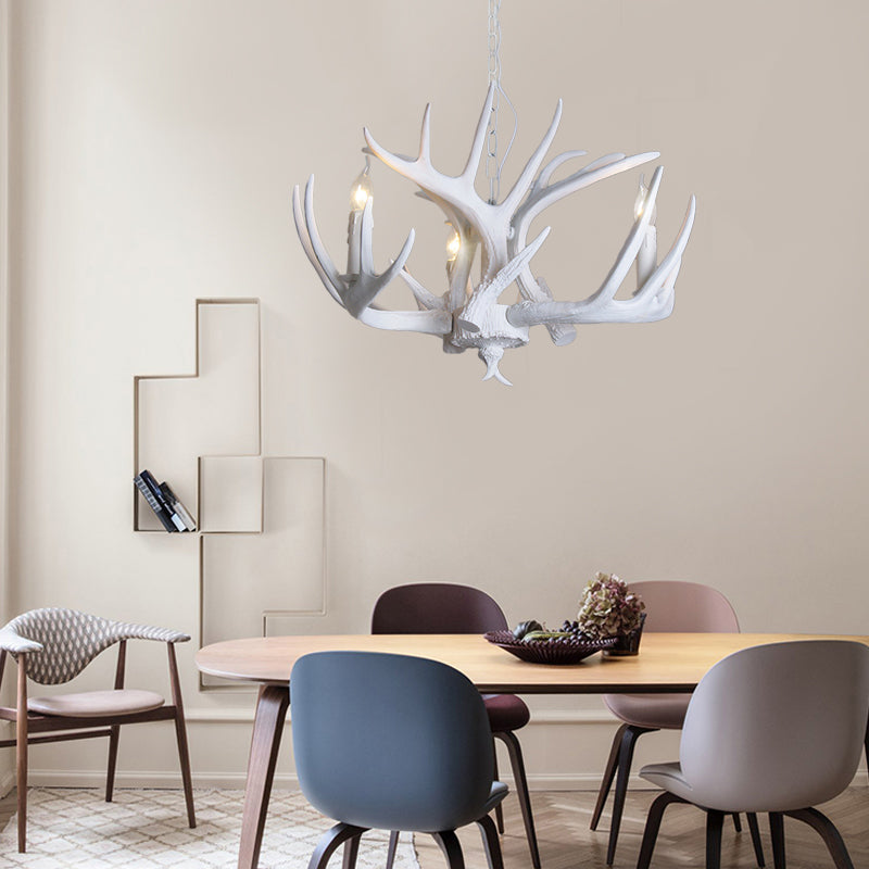 Lustre suspension Ariane blanc en imitation bois de cerf