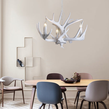 Lustre suspension Ariane blanc en imitation bois de cerf