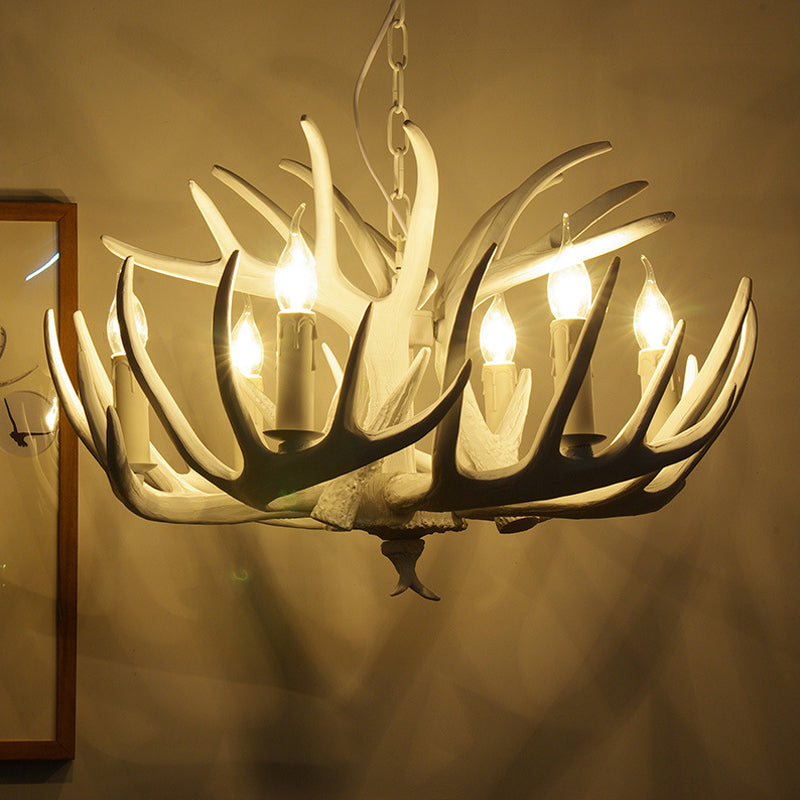 Lustre suspension Ariane blanc en imitation bois de cerf