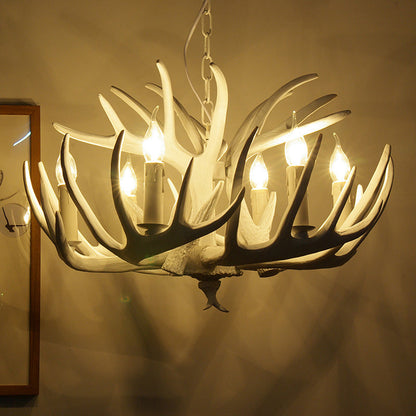 Lustre suspension Ariane blanc en imitation bois de cerf