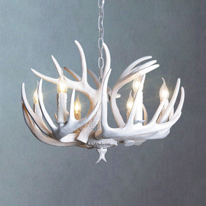 Lustre suspension Ariane blanc en imitation bois de cerf