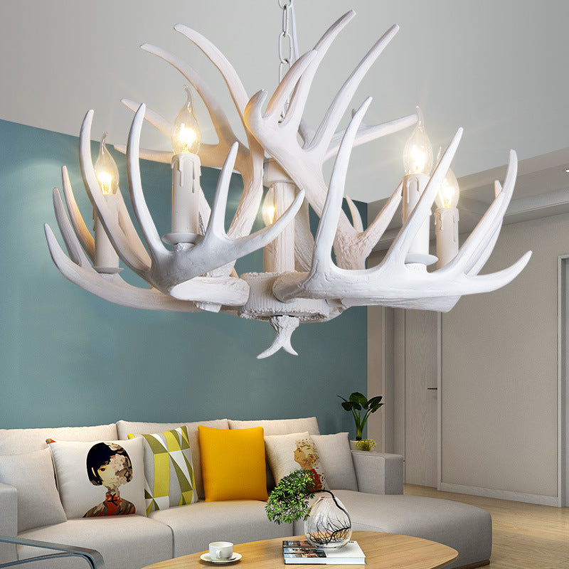 Lustre suspension Ariane blanc en imitation bois de cerf