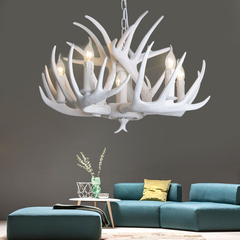 Lustre suspension Ariane blanc en imitation bois de cerf