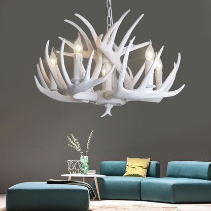 Lustre suspension Ariane blanc en imitation bois de cerf