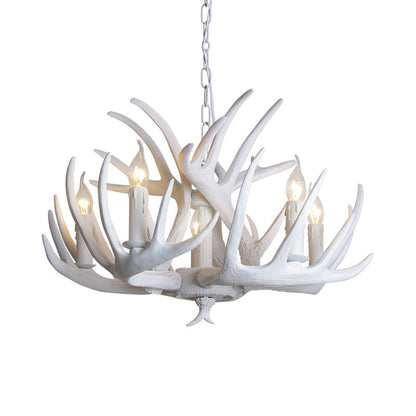 Lustre suspension Ariane blanc en imitation bois de cerf