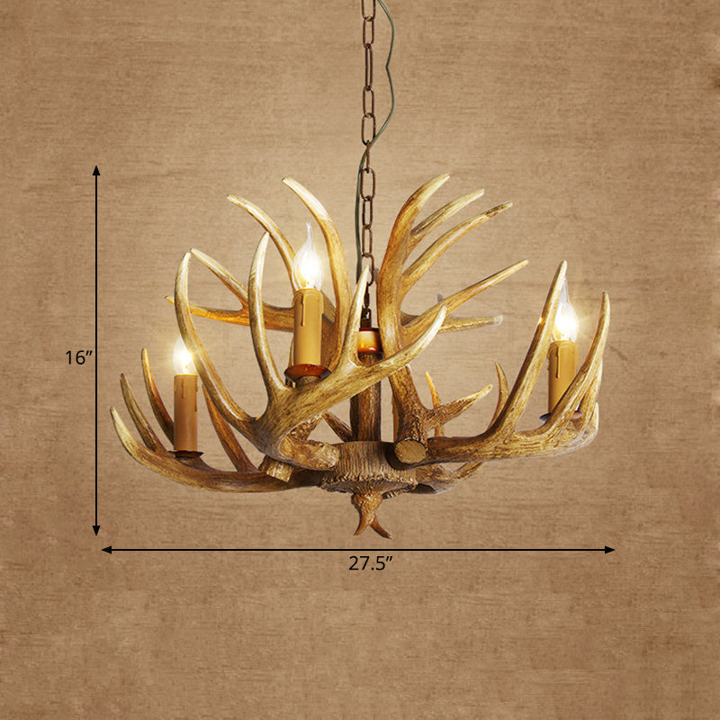 Élodine Brown Faux Antler Rustic Chandelier Pendant Light