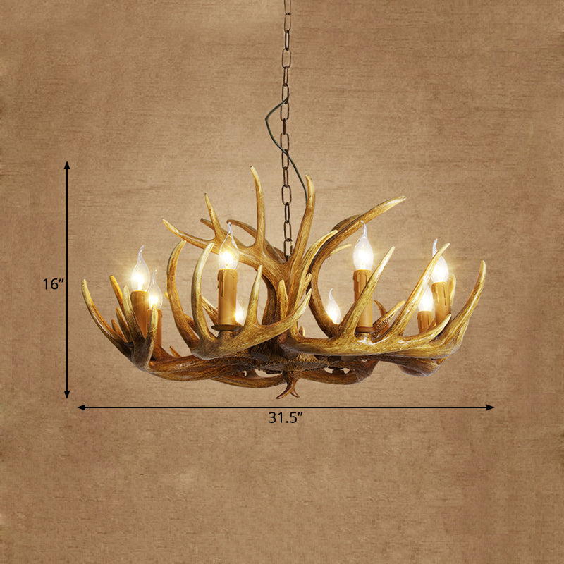 Élodine Brown Faux Antler Rustic Chandelier Pendant Light