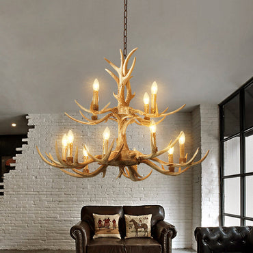 Lustre en résine à deux niveaux Clémence Brown Farmhouse