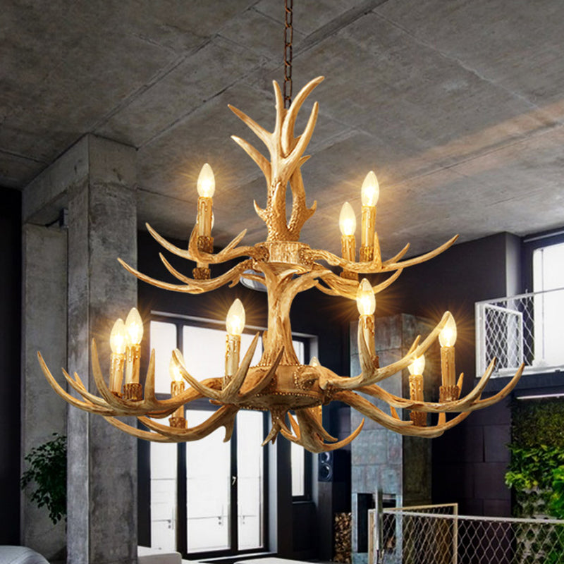 Clémence Brown Farmhouse Two Tier Resin Chandelier