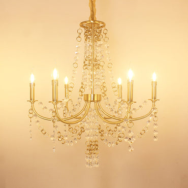 Lustre pendentif Amandine en or avec candélabres et cristaux