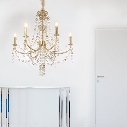 Lustre pendentif Amandine en or avec candélabres et cristaux