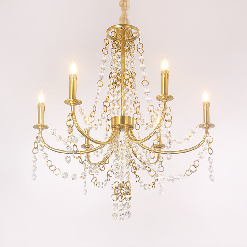 Lustre pendentif Amandine en or avec candélabres et cristaux