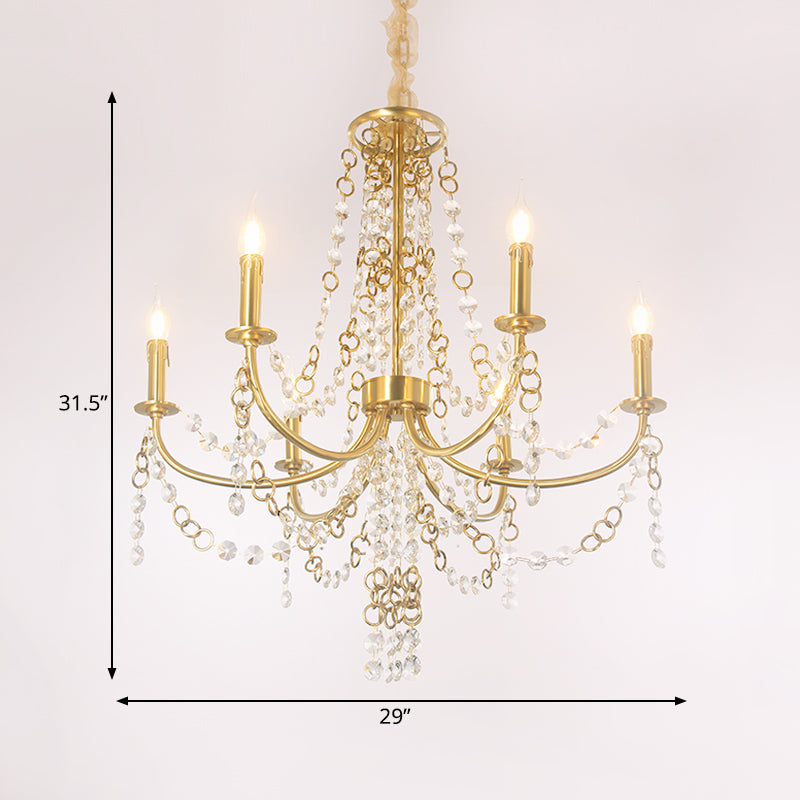 Lustre pendentif Amandine en or avec candélabres et cristaux