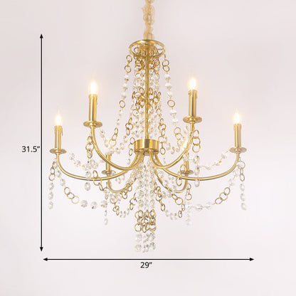 Lustre pendentif Amandine en or avec candélabres et cristaux
