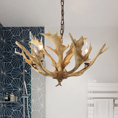 Lustre Chandelier Auriane Coffee Ivoire en Faux Bois de Cerf