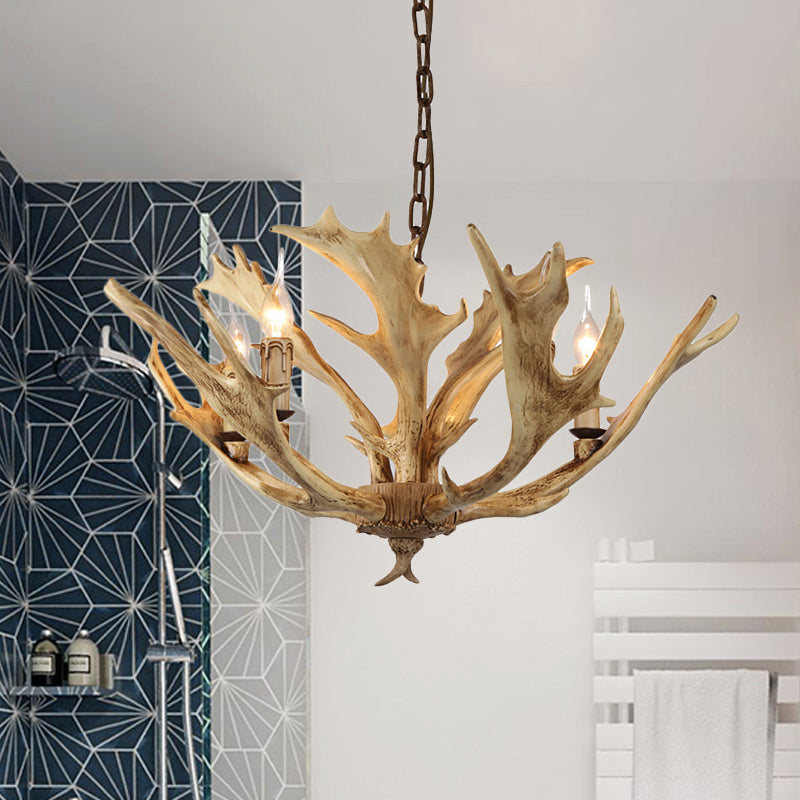 Lustre Chandelier Auriane Coffee Ivoire en Faux Bois de Cerf