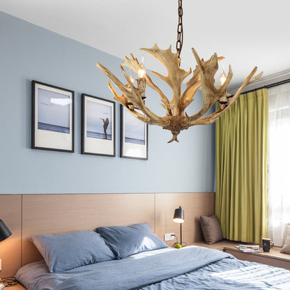 Lustre Chandelier Auriane Coffee Ivoire en Faux Bois de Cerf