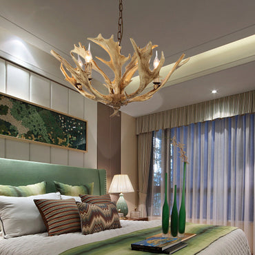 Lustre Chandelier Auriane Coffee Ivoire en Faux Bois de Cerf
