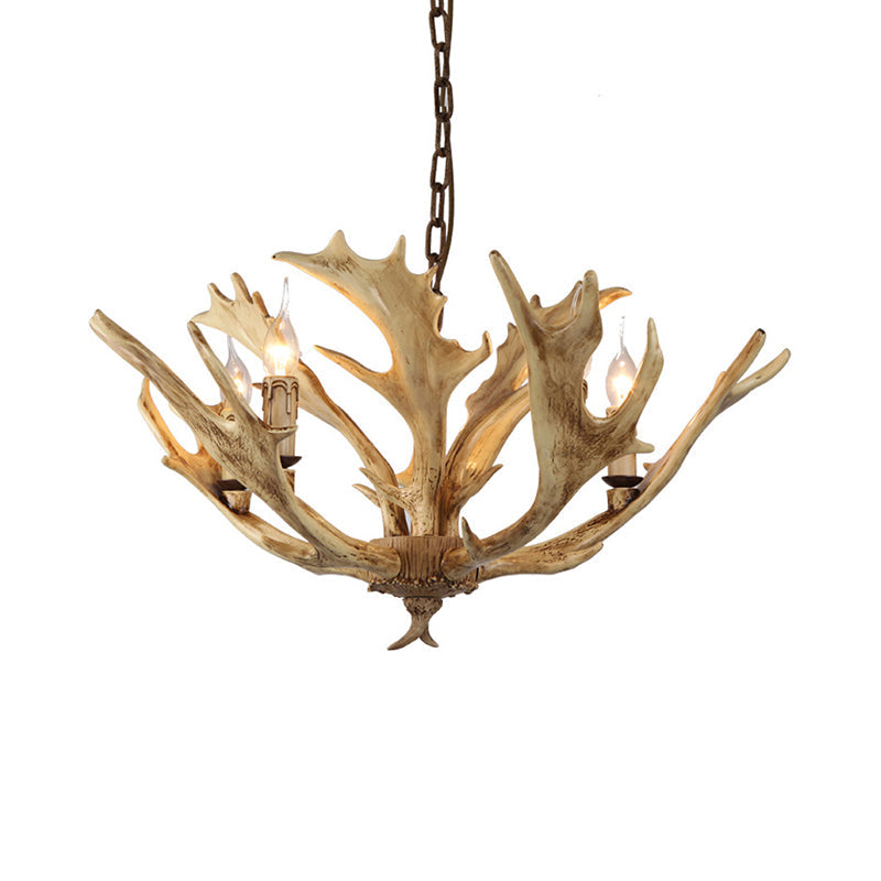 Lustre Chandelier Auriane Coffee Ivoire en Faux Bois de Cerf