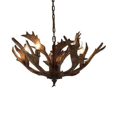 Lustre Chandelier Auriane Coffee Ivoire en Faux Bois de Cerf