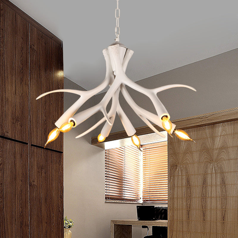 Lustre suspendu en résine imitation bois de cerf blanc Émilie