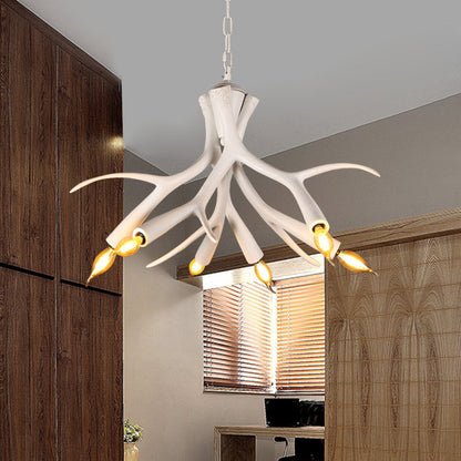 Lustre suspendu en résine imitation bois de cerf blanc Émilie