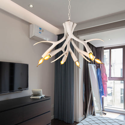 Lustre suspendu en résine imitation bois de cerf blanc Émilie