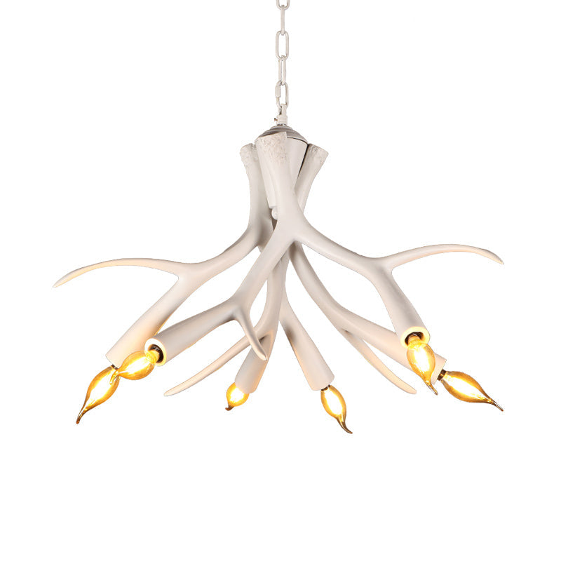 Lustre suspendu en résine imitation bois de cerf blanc Émilie