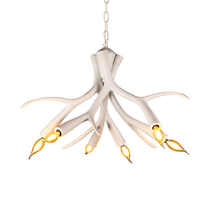 Lustre suspendu en résine imitation bois de cerf blanc Émilie