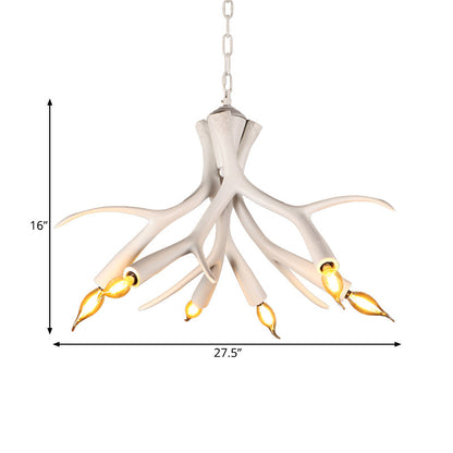 Lustre suspendu en résine imitation bois de cerf blanc Émilie