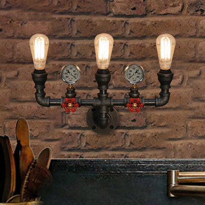 Magnus Steampunk Pipe & Gauge Wall Sconce