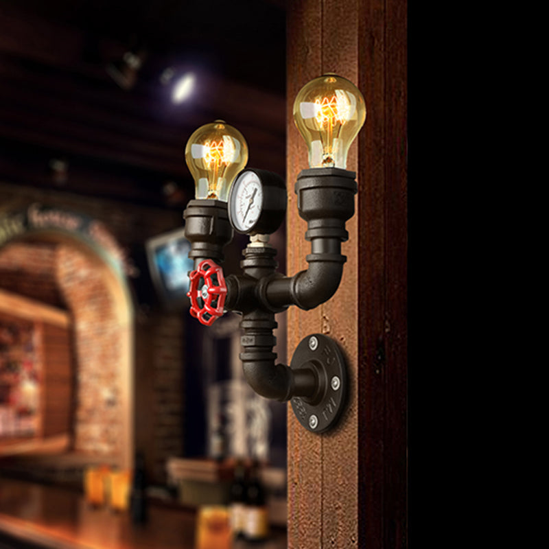 Magnus Steampunk Pipe & Gauge Wall Sconce