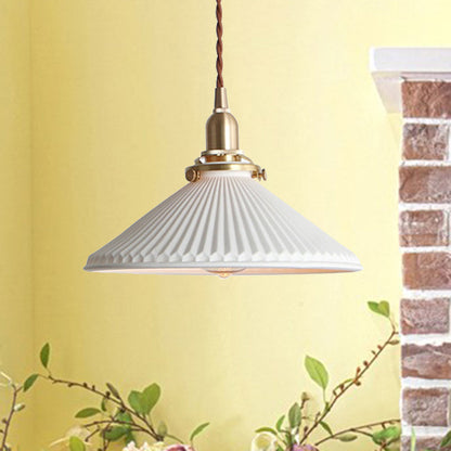 Manon Minimalist Ridged Cone Ceramic Pendant Light
