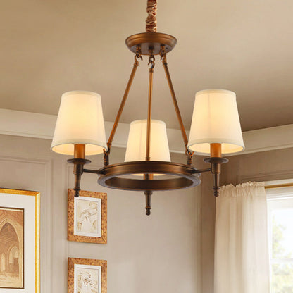Suspension Sophie en laiton antique avec abat-jour conique en tissu