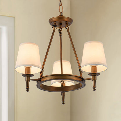 Suspension Sophie en laiton antique avec abat-jour conique en tissu